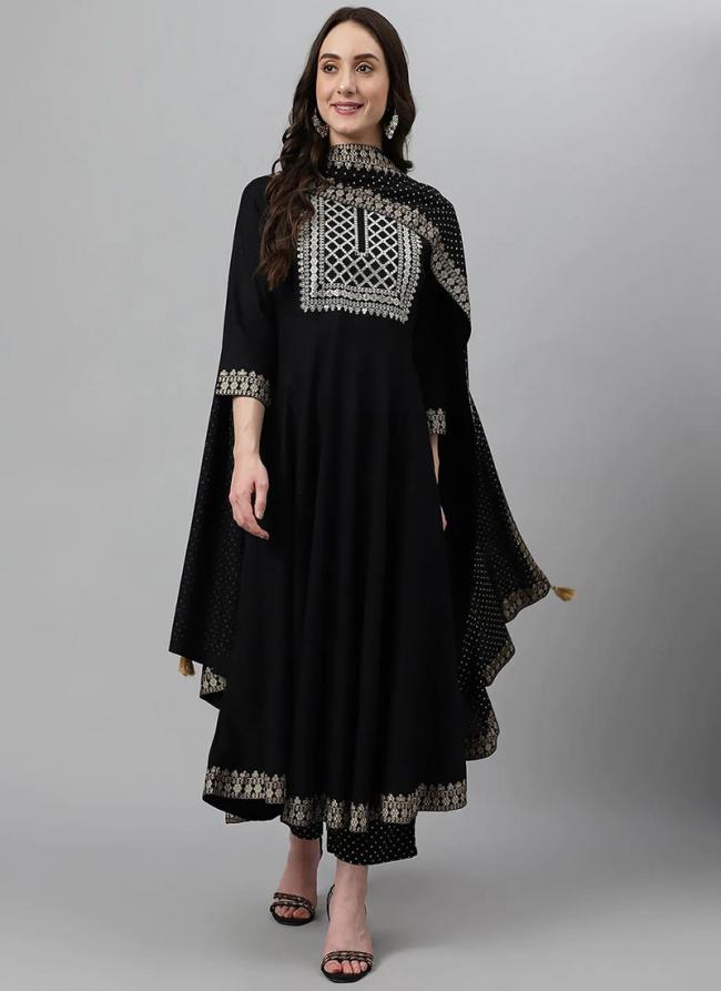Rayon Black Festival Wear Embroidery Work Readymade Salwar Suit